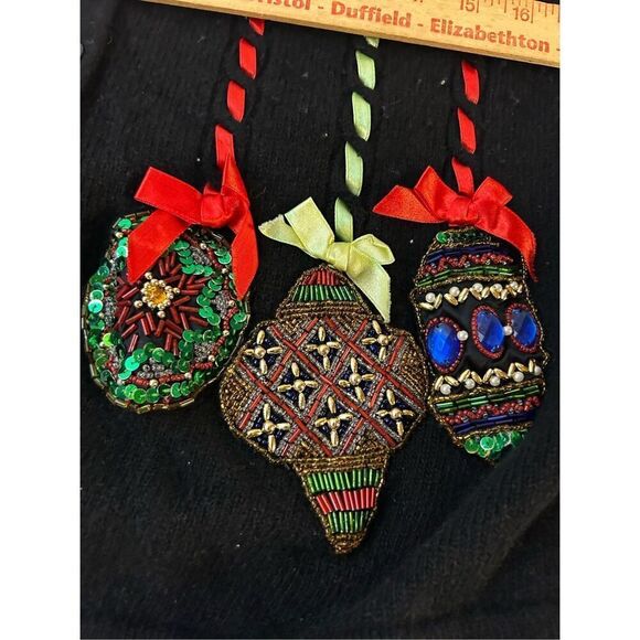 Westbound M petites sweater Christmas black 3D ornaments lambs wool blend rn#589 - Picture 7 of 8